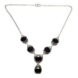 Faceted Amethyst Sterling Drop Necklace Marked 925 Lariat Gemstone Ornate